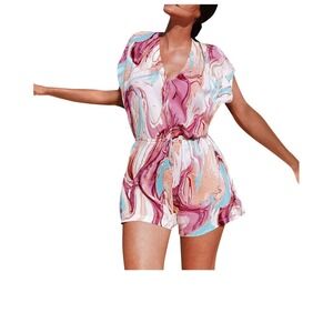Women Summer Dresses New Hot Print Short Sleeve Pullover‎ Casual Jumpsuit Sz L